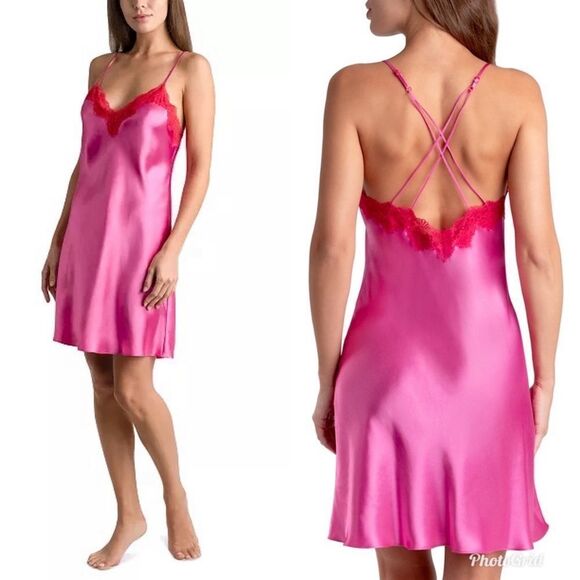 Revolve Linea Donatella Valentino Pink Satin Charmeuse Chemise - Picture 1 of 9